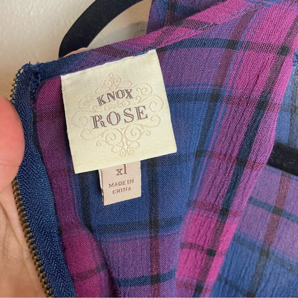 Knox Rose Size Xl Tank Top Plaid High Neck Lace Inlet Boho Layering Blue Pink - Picture 9 of 9